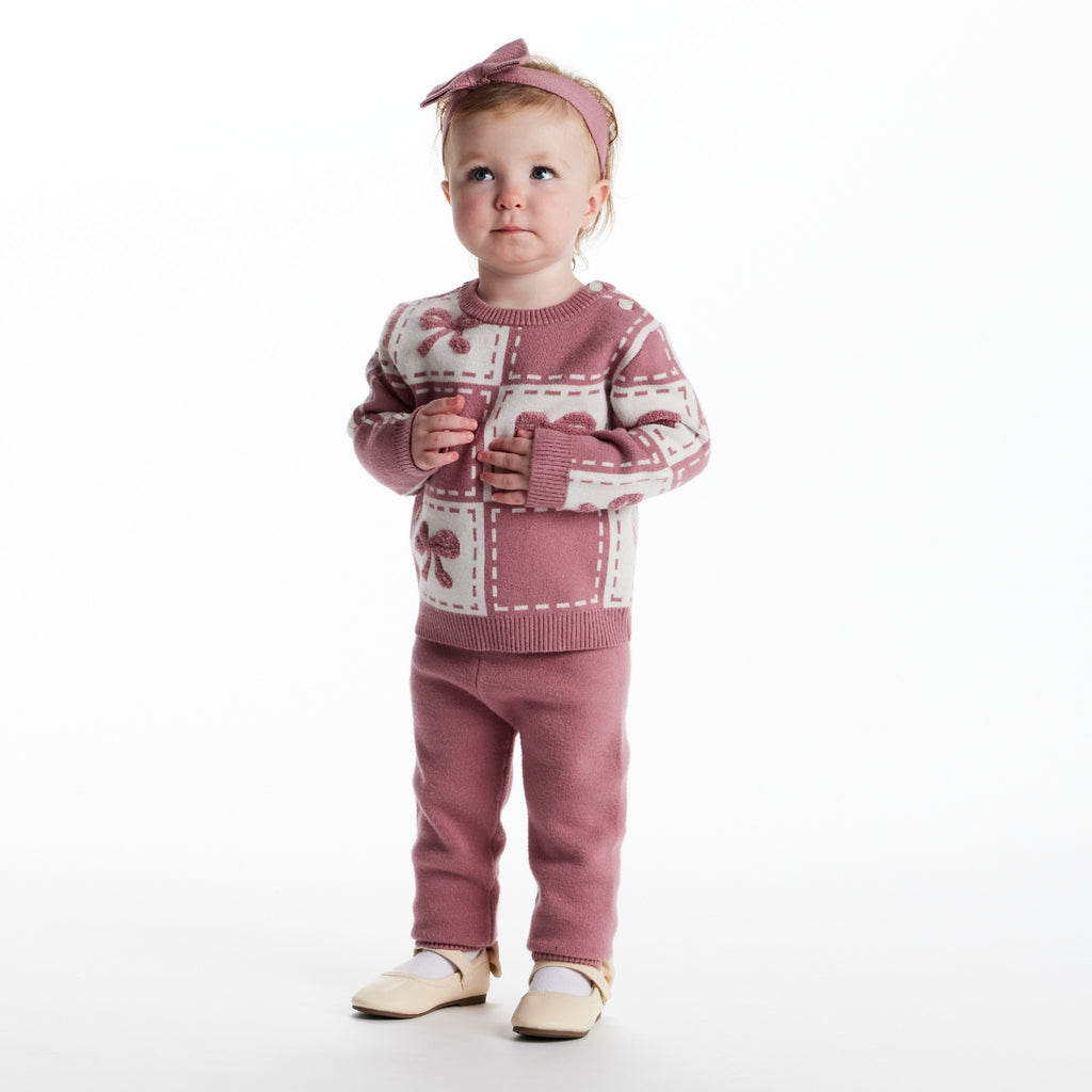 Infant Chenille Sweater Set with Headband | Pink Bows - Andy & Evan