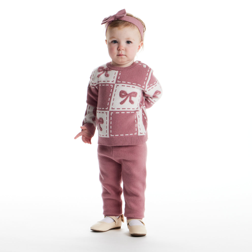 Infant Chenille Sweater Set with Headband | Pink Bows - Andy & Evan