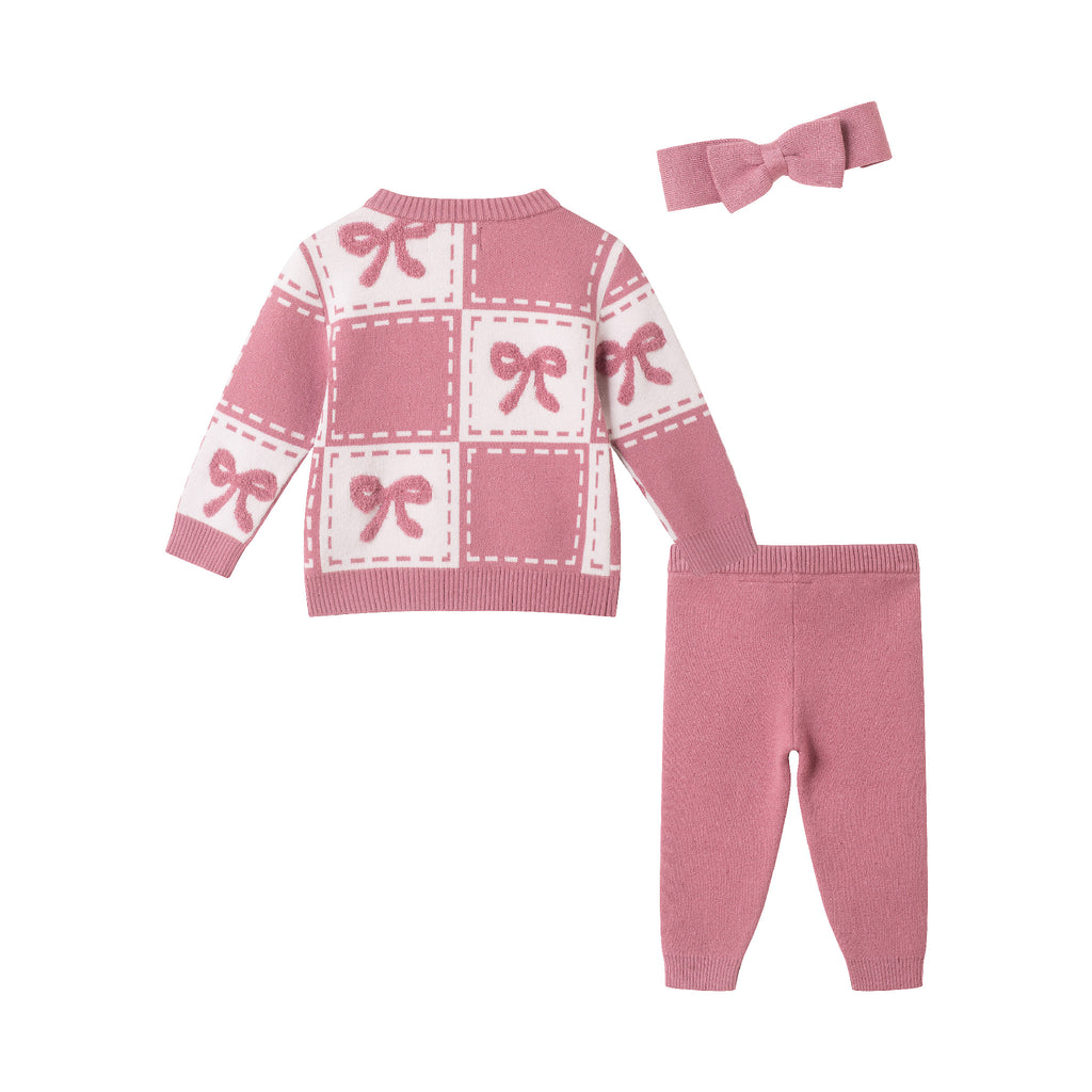 Infant Chenille Sweater Set with Headband | Pink Bows - Andy & Evan