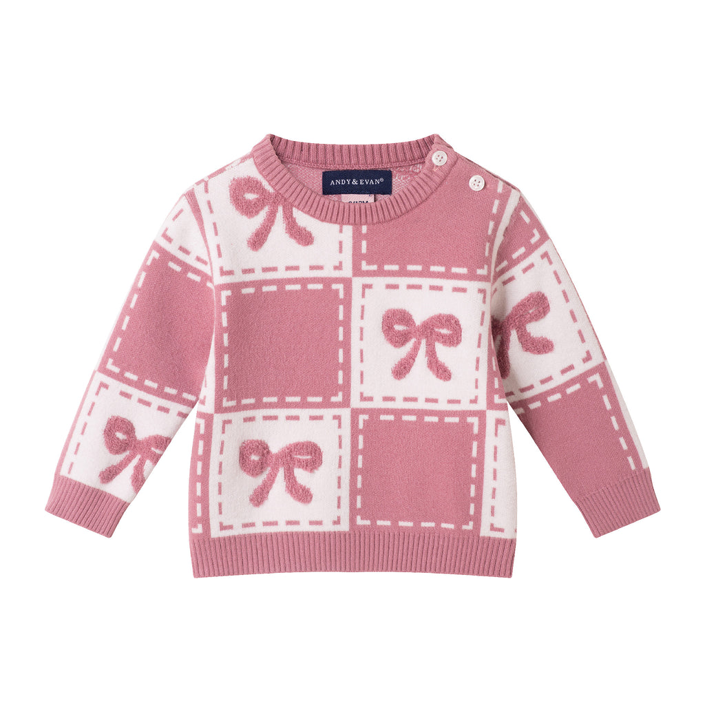 Infant Chenille Sweater Set with Headband | Pink Bows - Andy & Evan