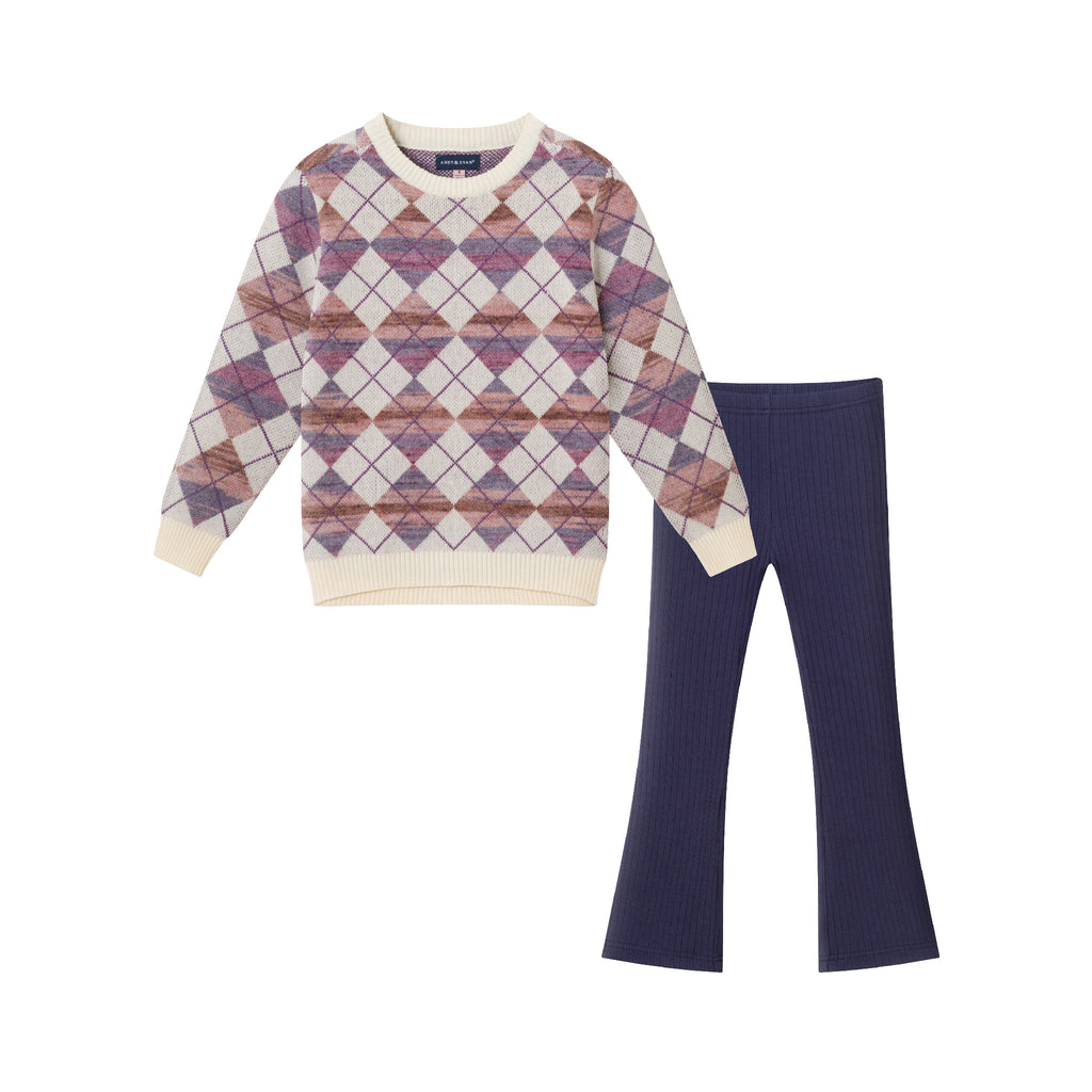 Kids Argyle Sweater & Ribbed Flare Pant Set - Andy & Evan