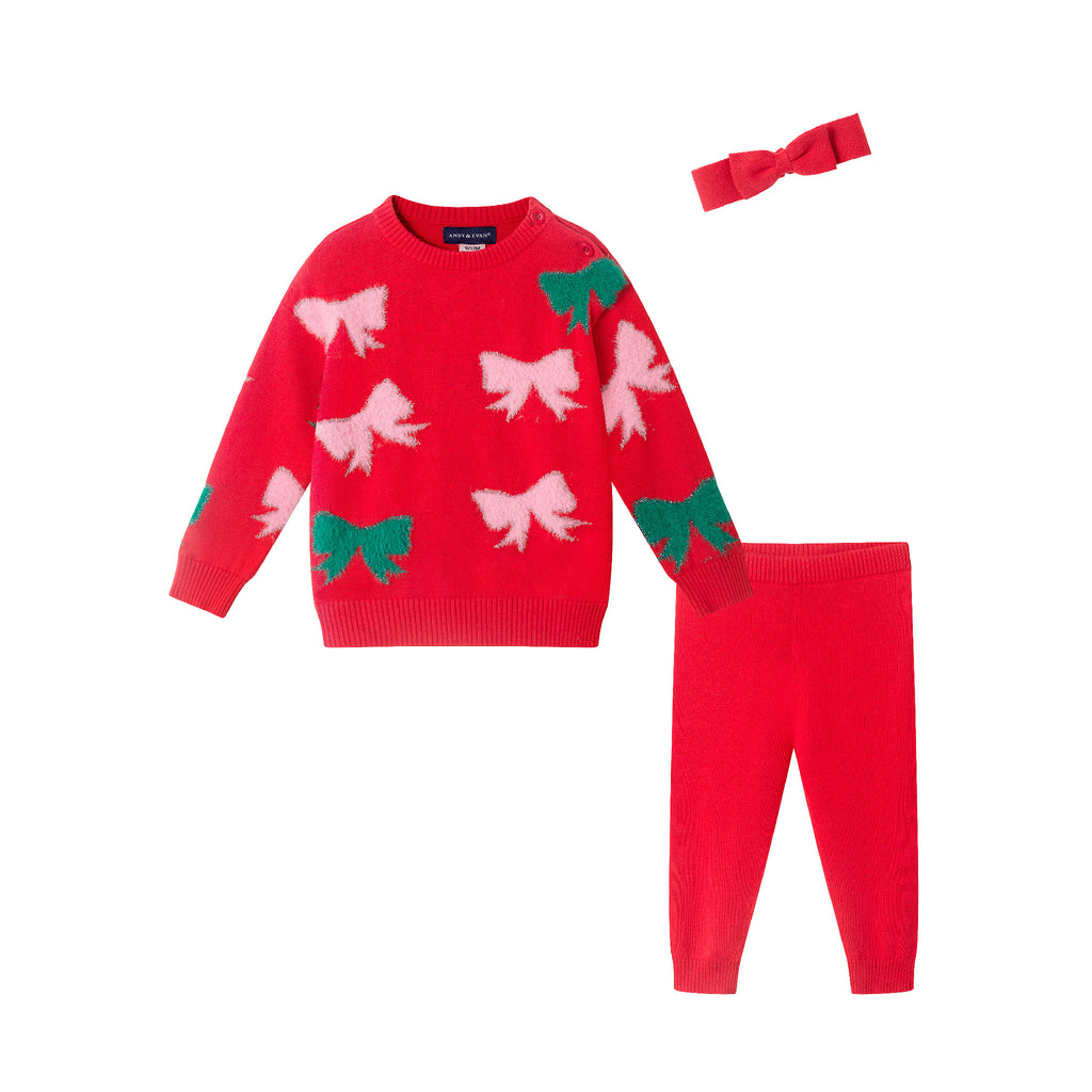 Infant 3-Piece Sweater Set | Red Bows - Andy & Evan