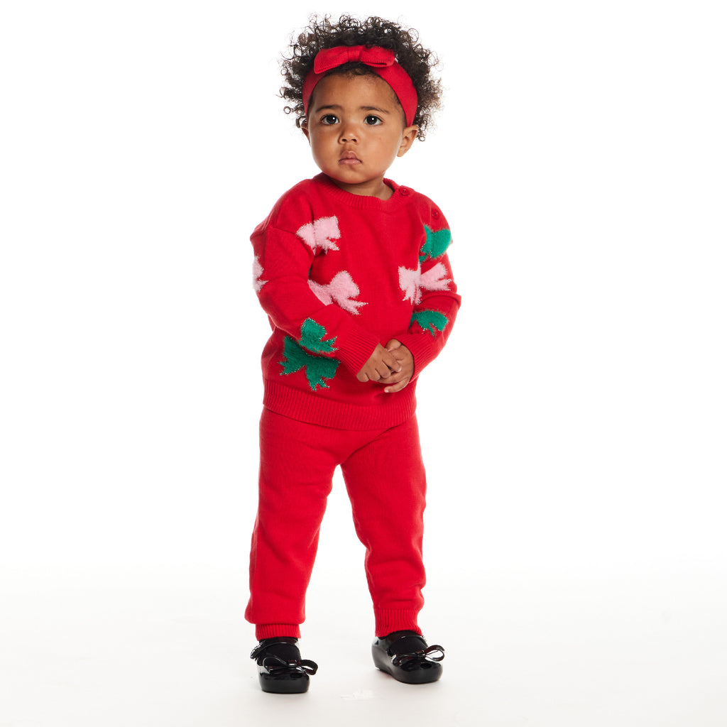 Infant 3-Piece Sweater Set | Red Bows - Andy & Evan