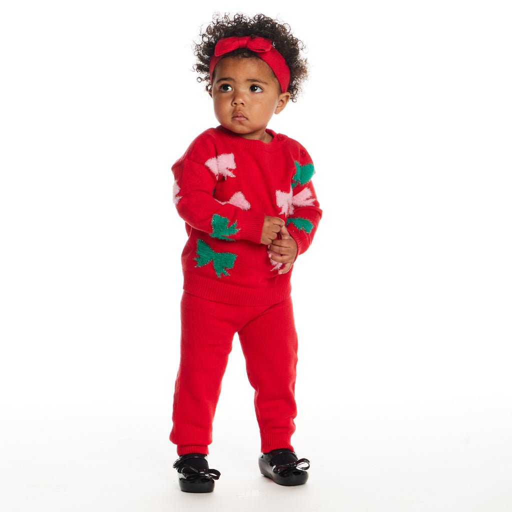 Infant 3-Piece Sweater Set | Red Bows - Andy & Evan