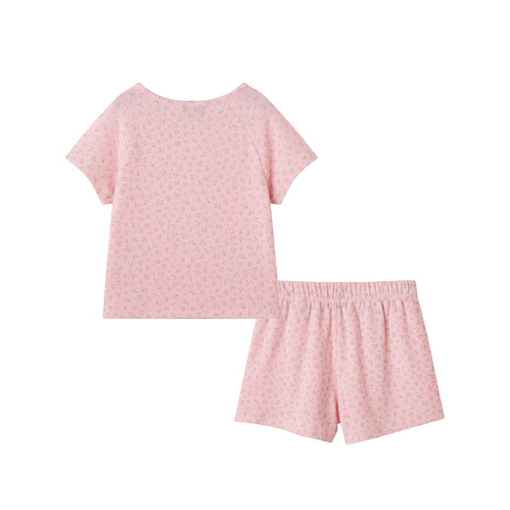 Tween (7-16) Waffle Short Sleeve Pajama Set | Floral Pink - Andy & Evan