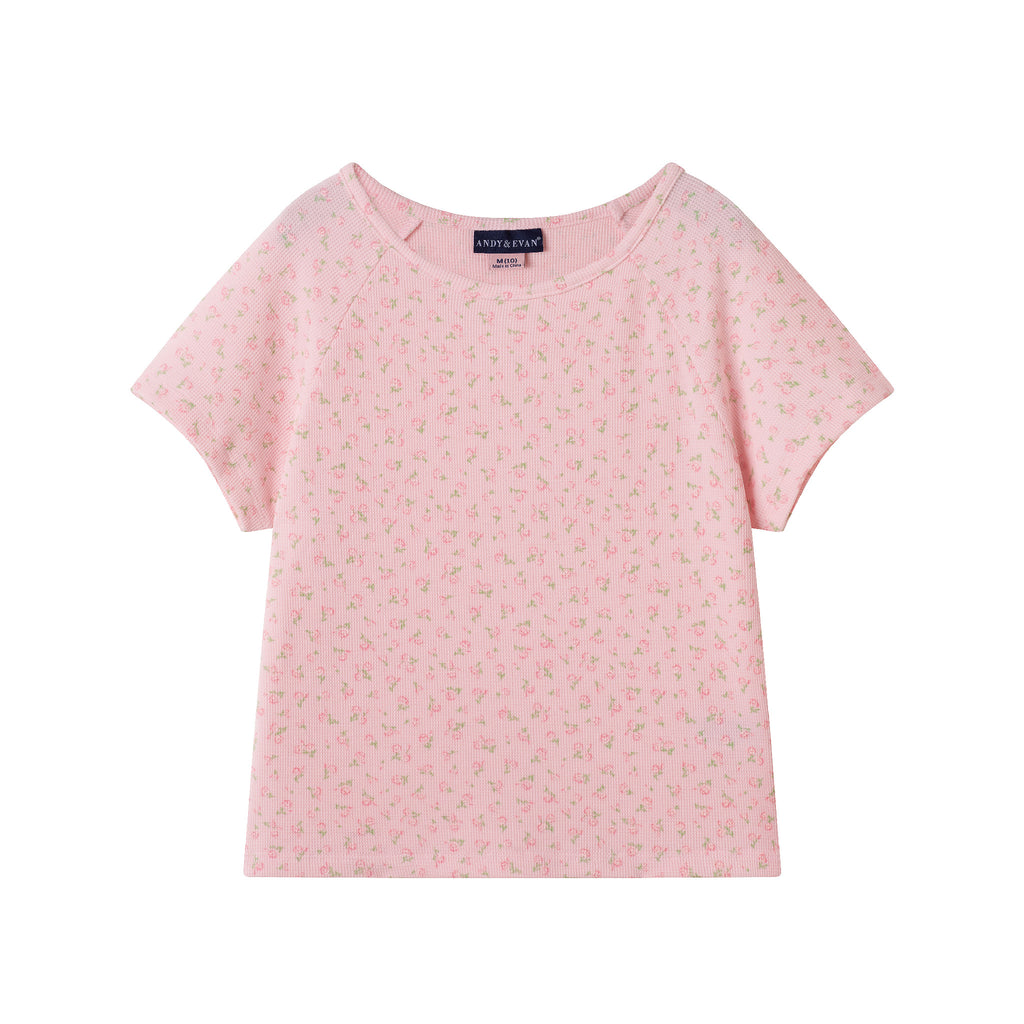 Tween (7-16) Waffle Short Sleeve Pajama Set | Floral Pink - Andy & Evan