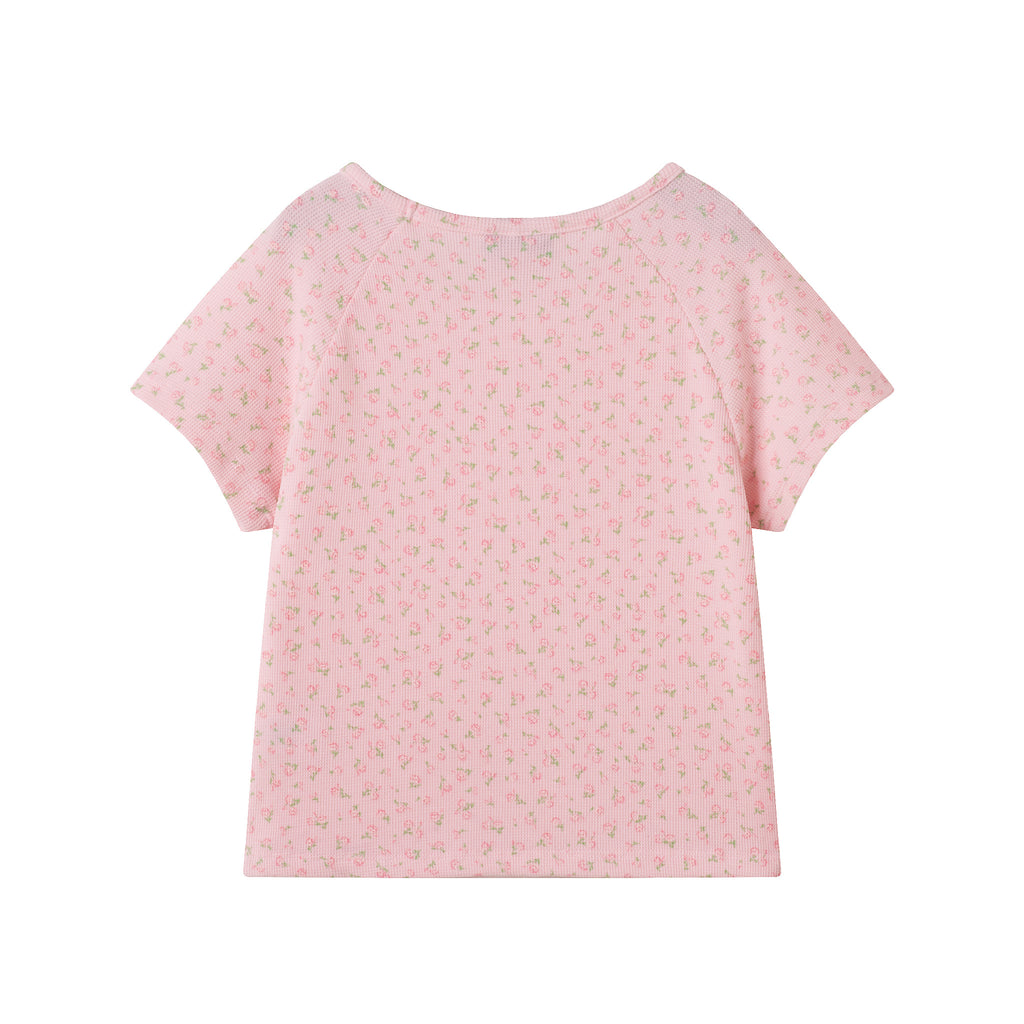 Tween (7-16) Waffle Short Sleeve Pajama Set | Floral Pink - Andy & Evan