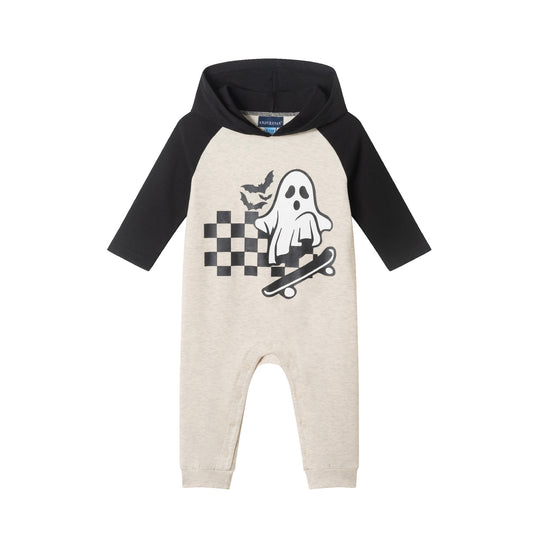 Infant (9-12M) Hooded Romper | Skateboard Ghost