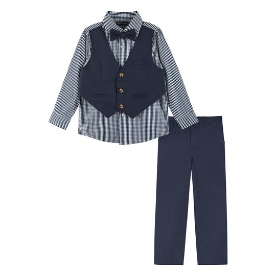 Kids 3-Piece "Dapper-in-a-Dash" Vest Set | Navy Gingham