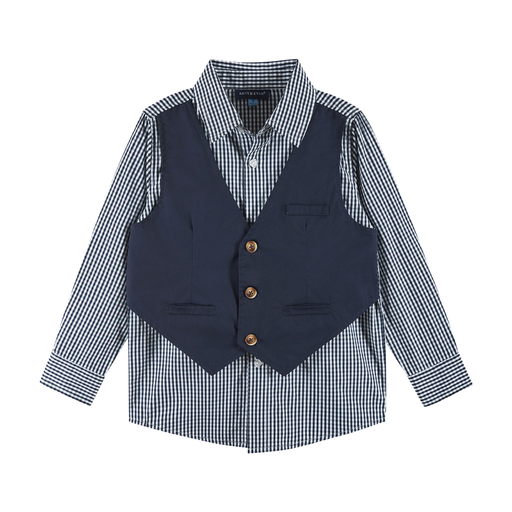 Kids 3-Piece â€œDapper-in-a-Dashâ€ Vest Set | Navy Gingham - Andy & Evan