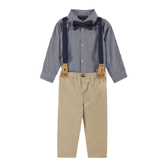 Infant Buttondown Suspenders Set | Navy Gingham