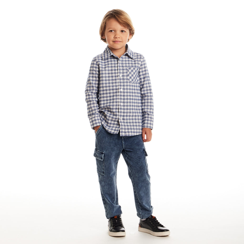 Kids Buttondown & Knit Denim Jogger Set | Grey Gingham - Andy & Evan