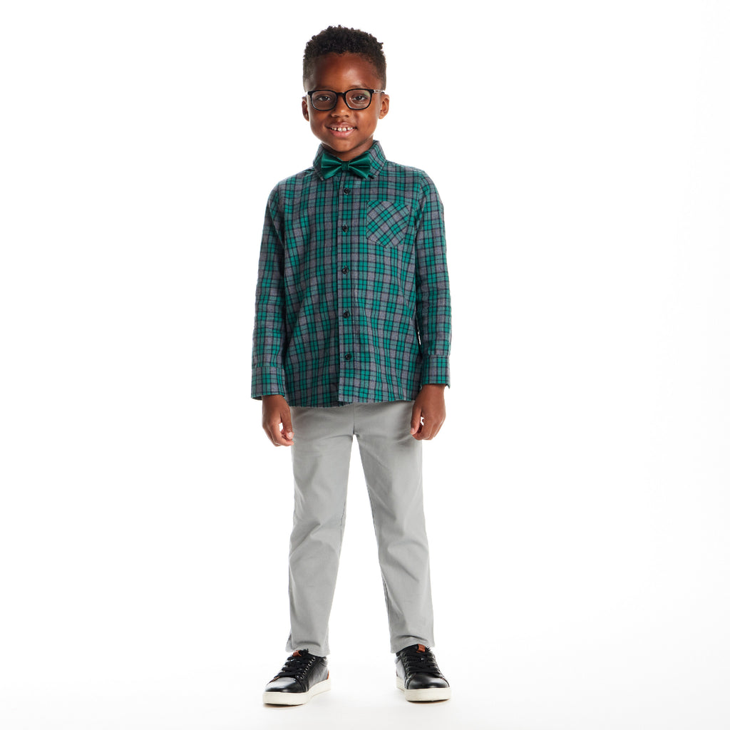 Kids Plaid Buttondown & Bowtie Set | Green Plaid - Andy & Evan