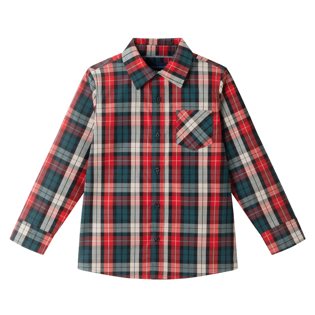 Kids Plaid Buttondown & Bowtie Set | Red Holiday - Andy & Evan