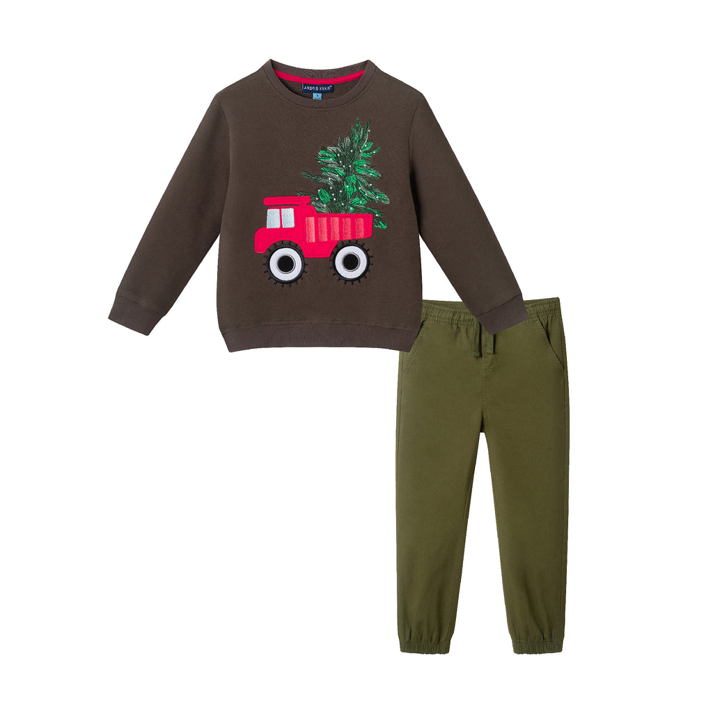 Kids Sweater & Twill Jogger Set | Holiday Truck - Andy & Evan