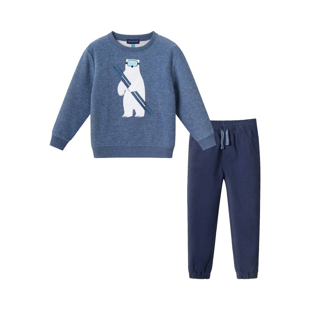 Kids Sweater & Twill Jogger Set | Navy Polar Bear - Andy & Evan