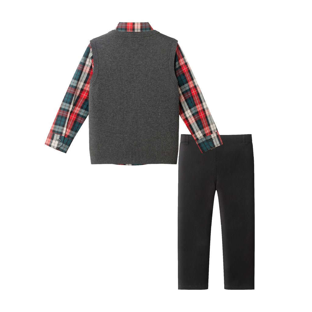 Kids 3-Piece Sweater Vest Set with Bowtie | Red Plaid - Andy & Evan