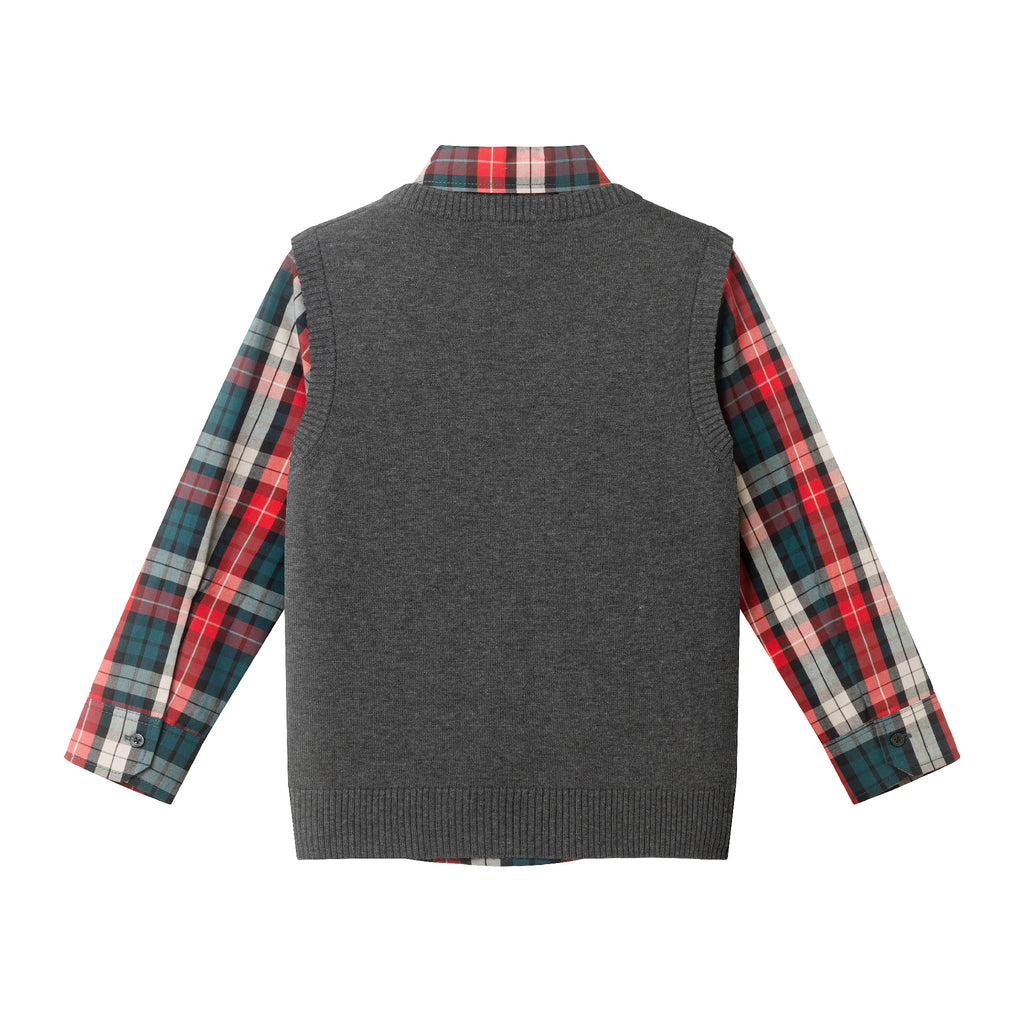 Kids 3-Piece Sweater Vest Set with Bowtie | Red Plaid - Andy & Evan