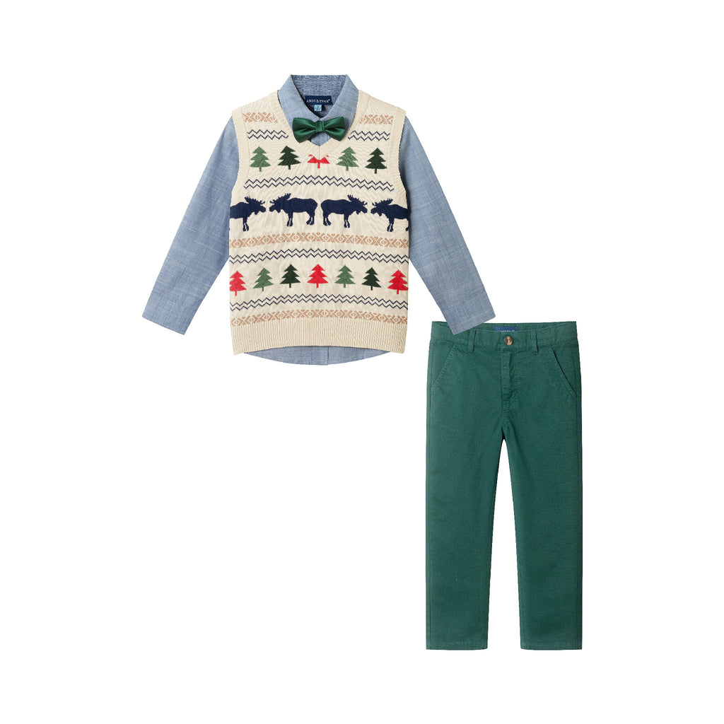 Kids Sweater Vest Set | Beige Fair Isle - Andy & Evan