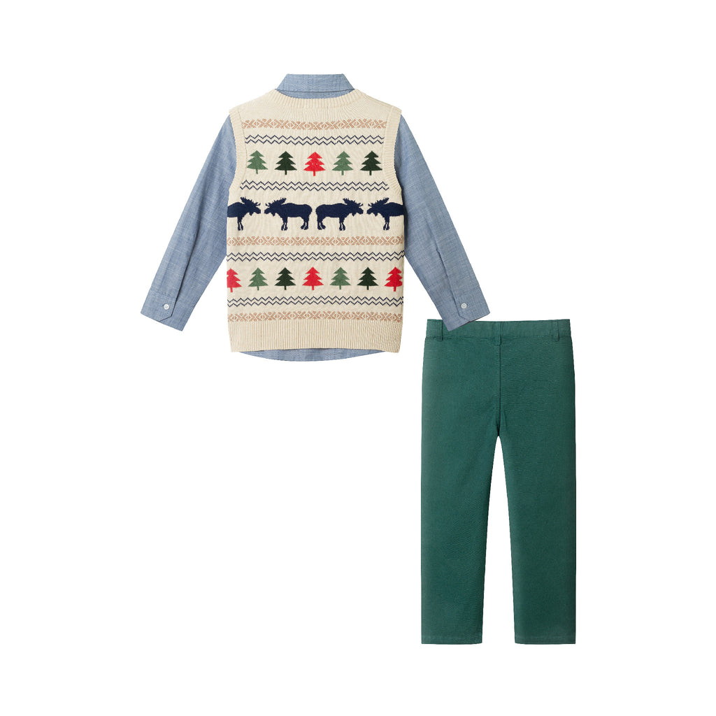 Kids Sweater Vest Set | Beige Fair Isle - Andy & Evan