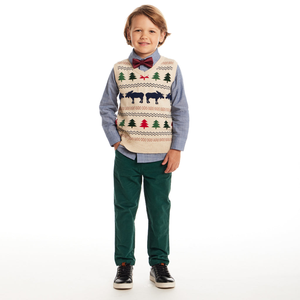 Kids Sweater Vest Set | Beige Fair Isle - Andy & Evan