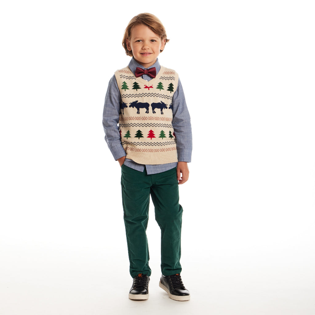 Kids Sweater Vest Set | Beige Fair Isle - Andy & Evan