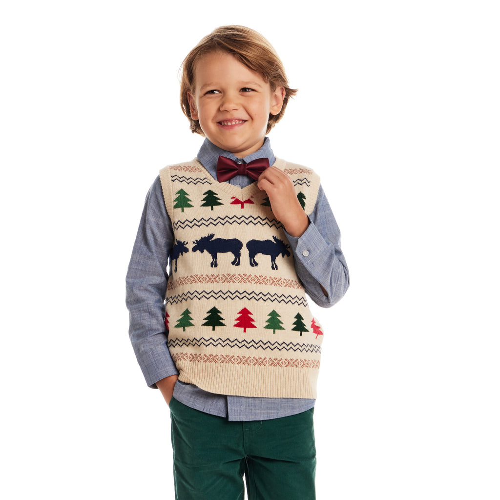 Kids Sweater Vest Set | Beige Fair Isle - Andy & Evan