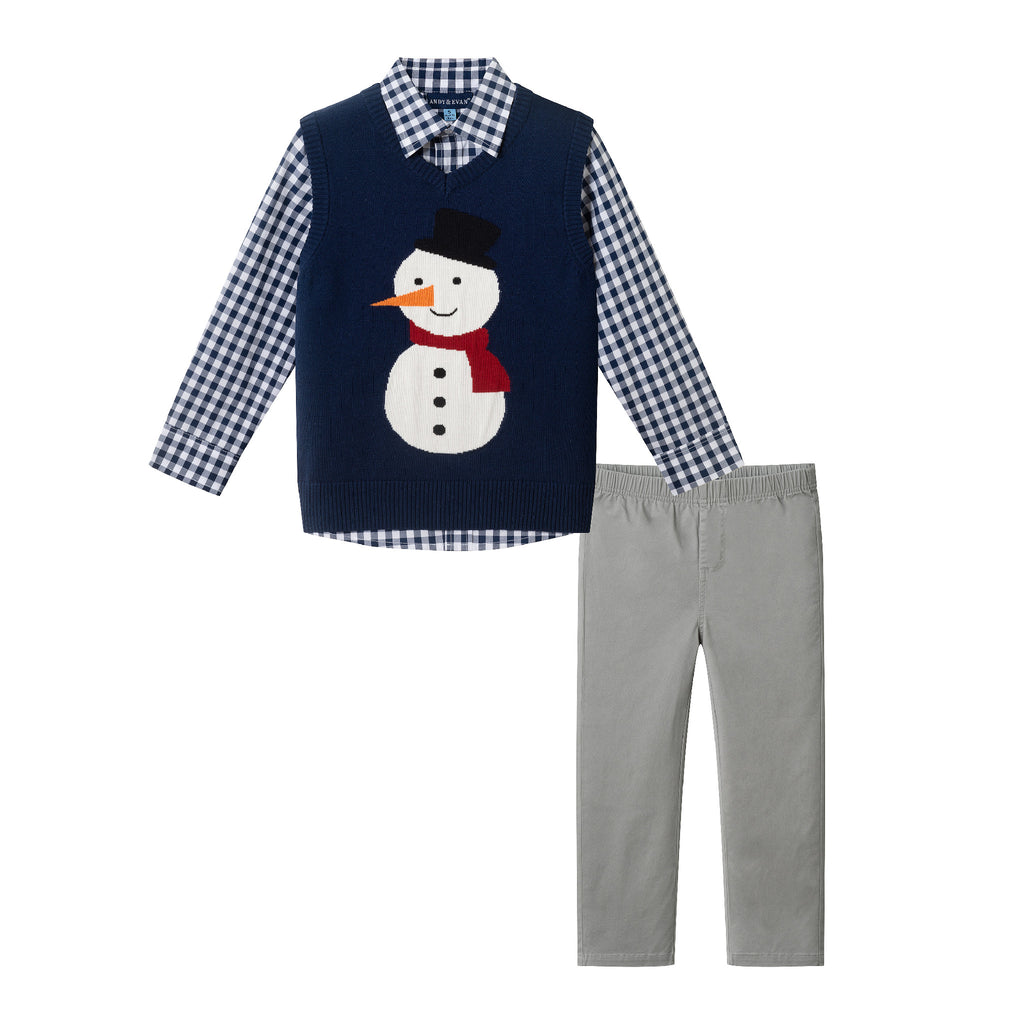 Kids Sweater Vest Set | Navy Snowman - Andy & Evan