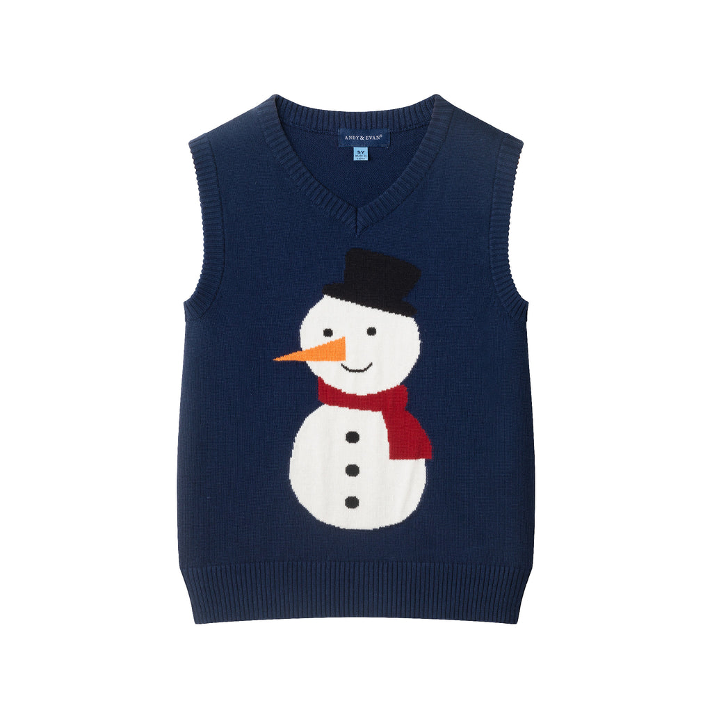 Kids Sweater Vest Set | Navy Snowman - Andy & Evan