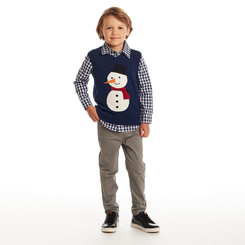 Kids Sweater Vest Set | Navy Snowman - Andy & Evan