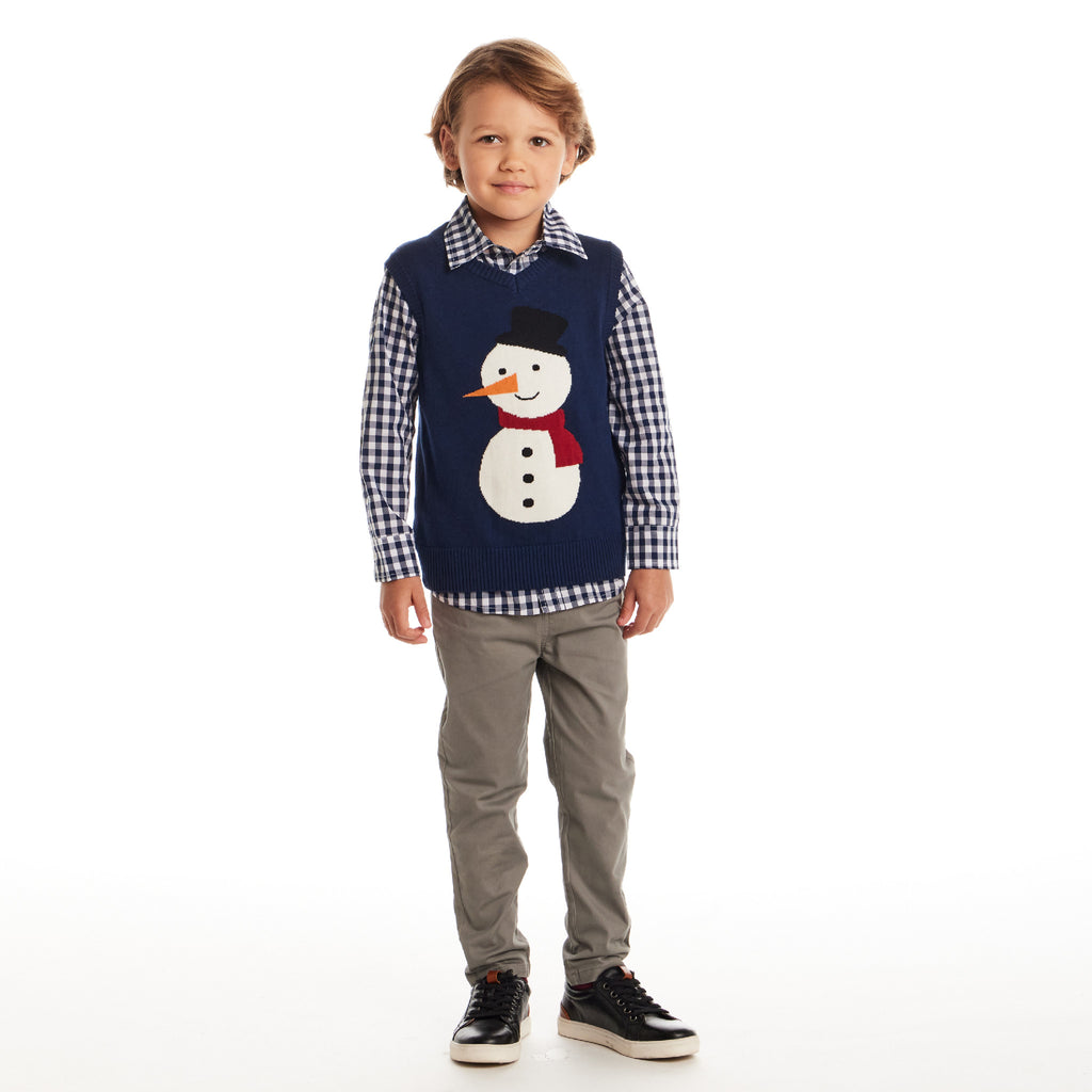 Kids Sweater Vest Set | Navy Snowman - Andy & Evan