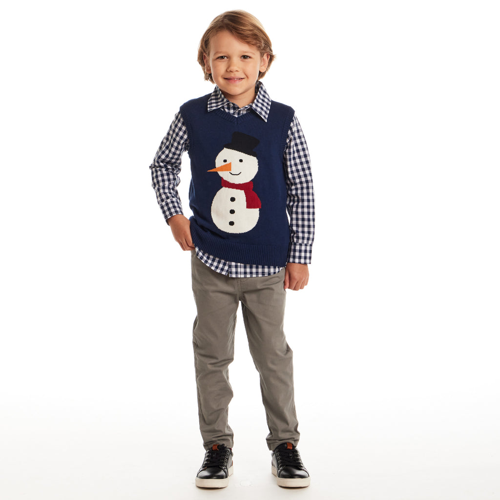Kids Sweater Vest Set | Navy Snowman - Andy & Evan