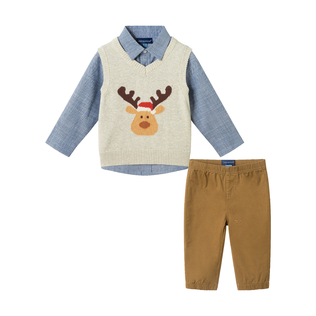 Infant Sweater Vest Set | Beige Reindeer - Andy & Evan