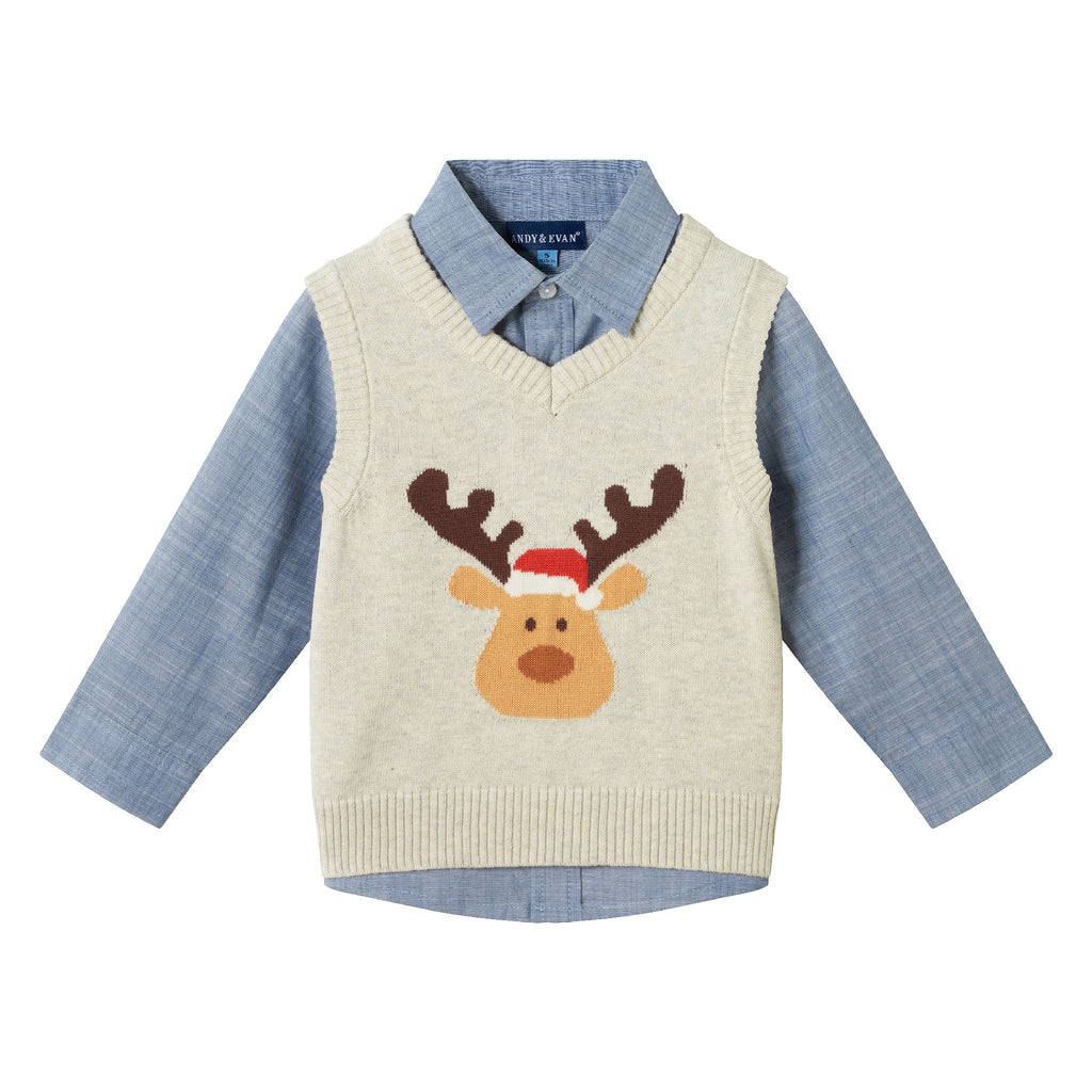Infant Sweater Vest Set | Beige Reindeer - Andy & Evan