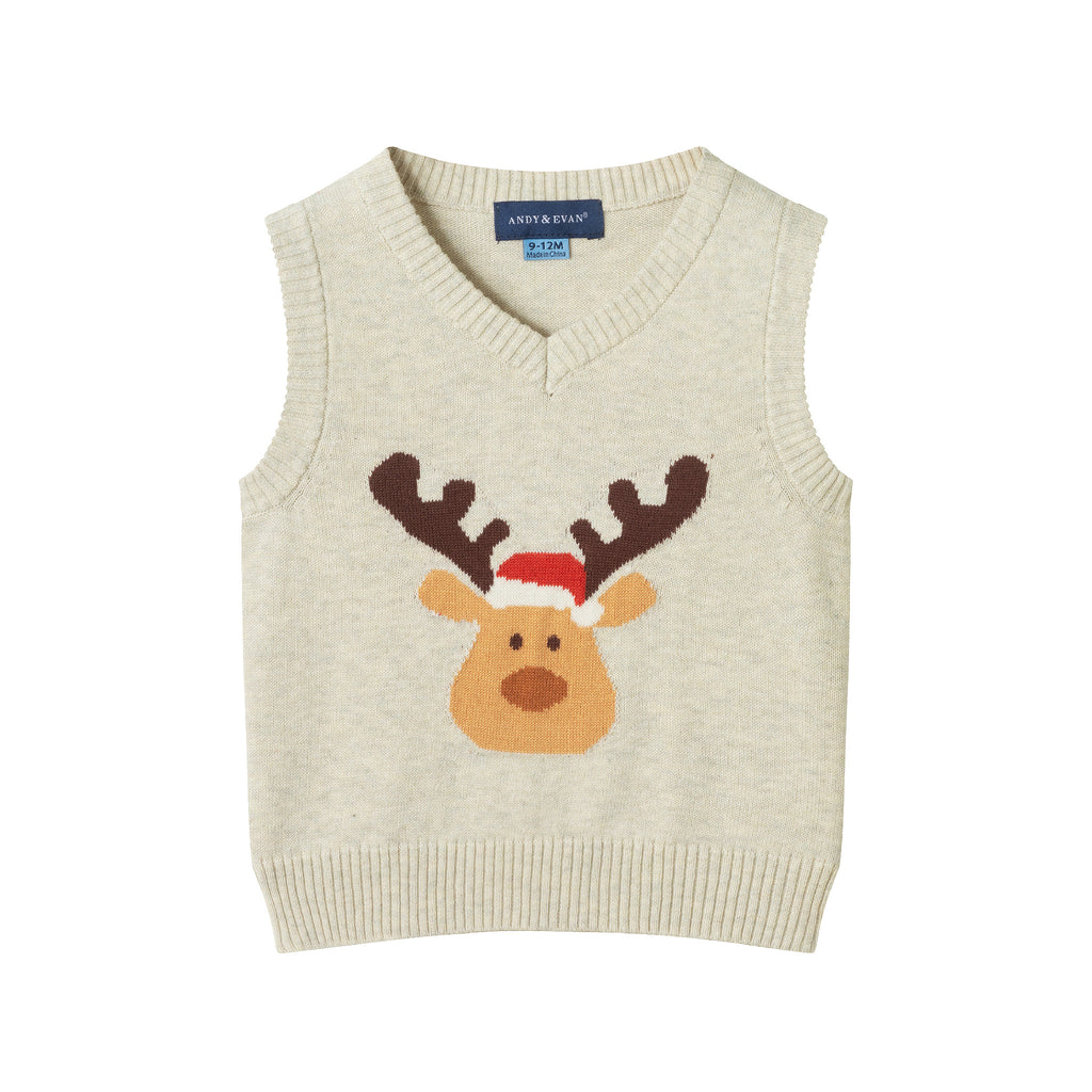 Infant Sweater Vest Set | Beige Reindeer - Andy & Evan
