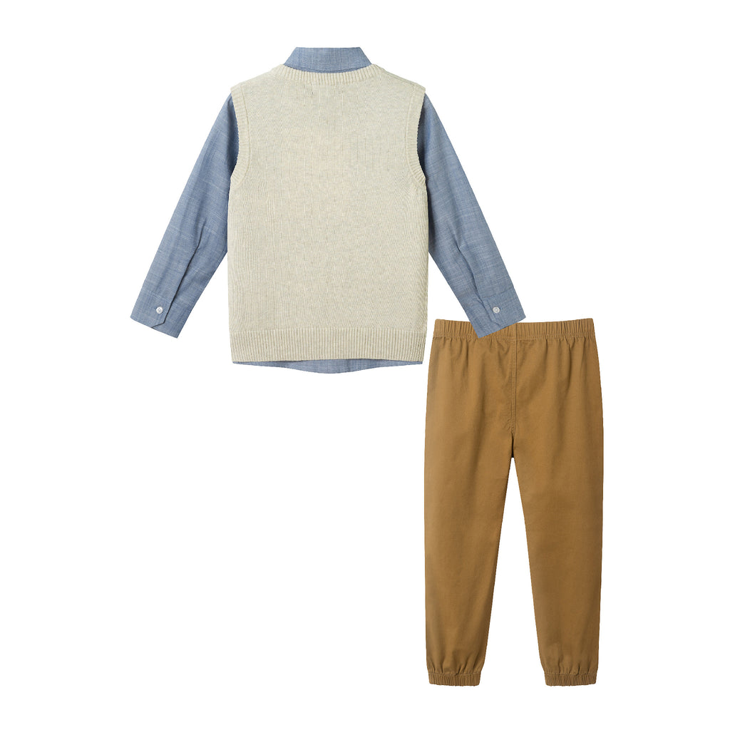 Kids Sweater Vest Set | Beige Reindeer - Andy & Evan