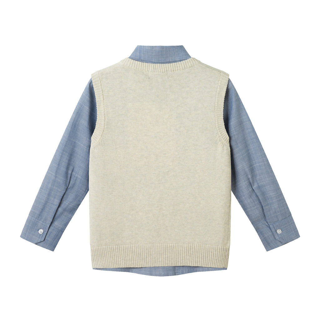 Kids Sweater Vest Set | Beige Reindeer - Andy & Evan