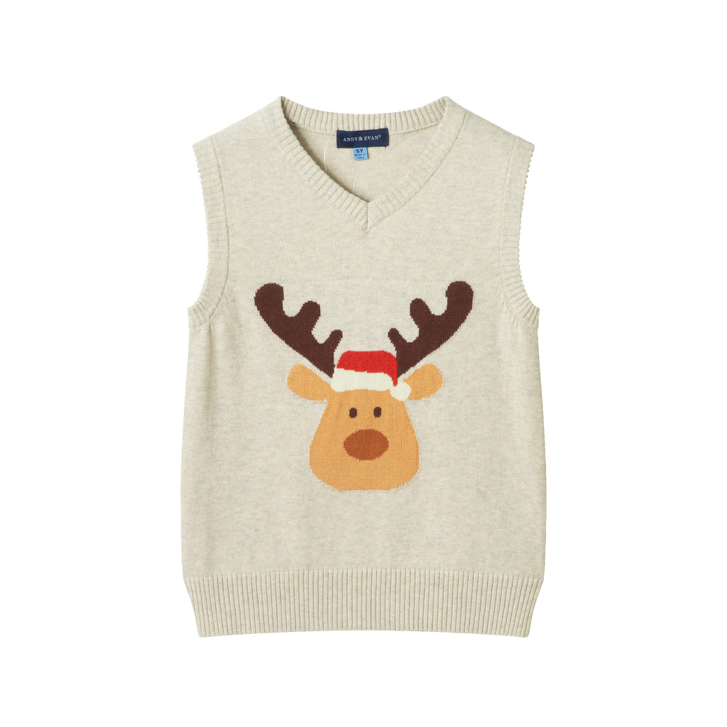 Kids Sweater Vest Set | Beige Reindeer - Andy & Evan