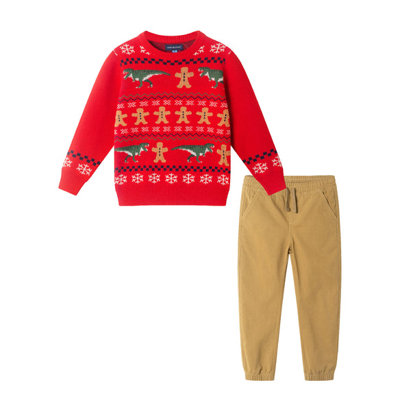 Kids (2 - 8) Fair Isle Sweater & Pants Set - Gingerbread