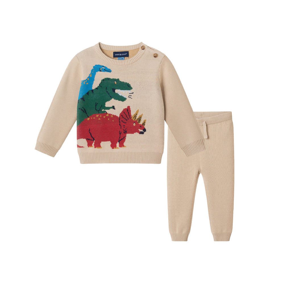 Infant Baby Sweater Set | Beige Dino - Andy & Evan