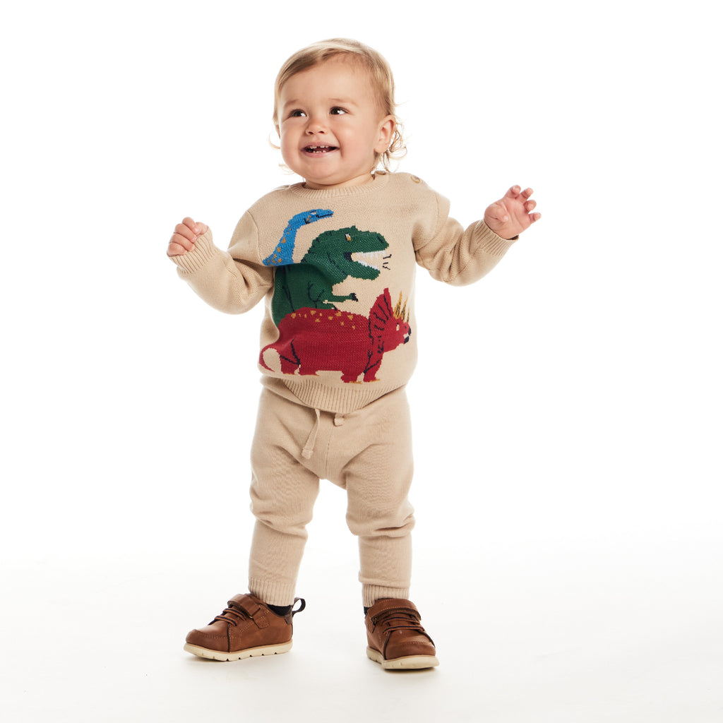Infant Baby Sweater Set | Beige Dino - Andy & Evan