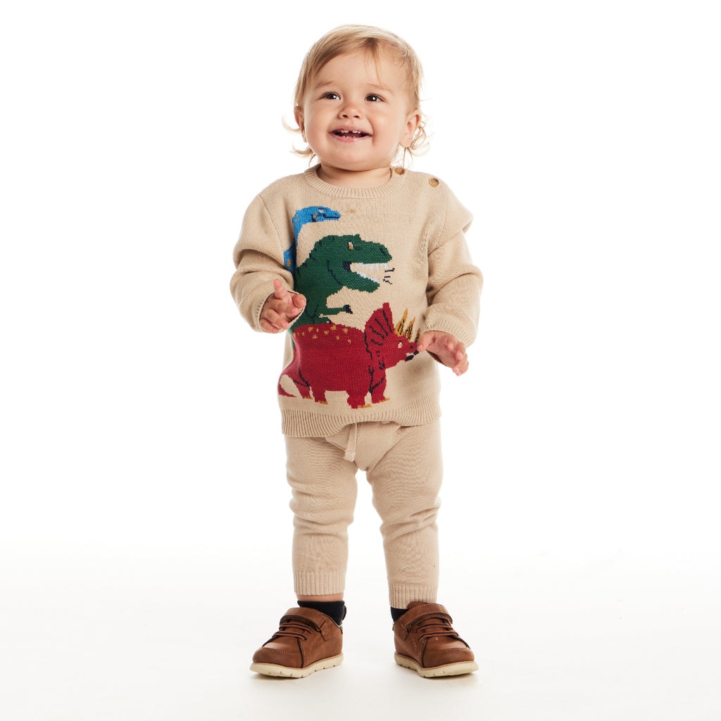 Infant Baby Sweater Set | Beige Dino - Andy & Evan