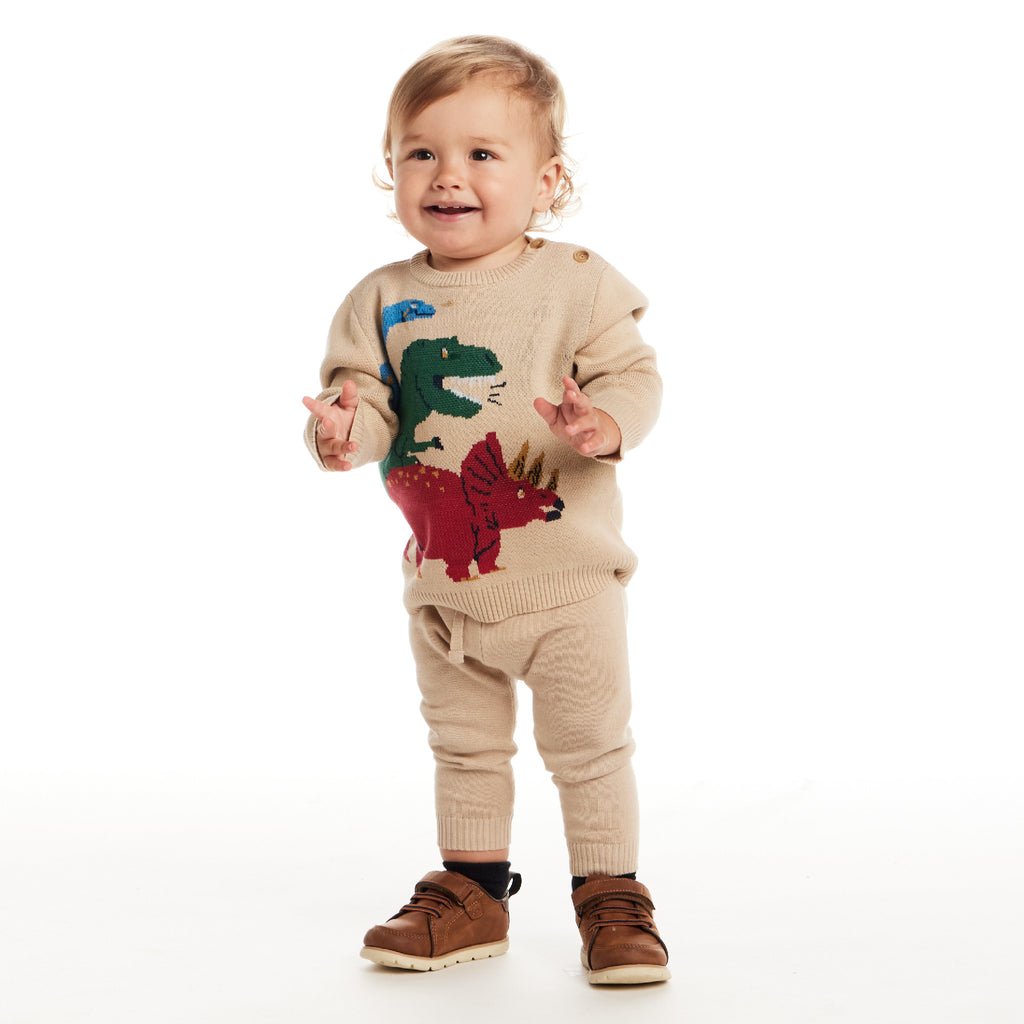 Infant Baby Sweater Set | Beige Dino - Andy & Evan