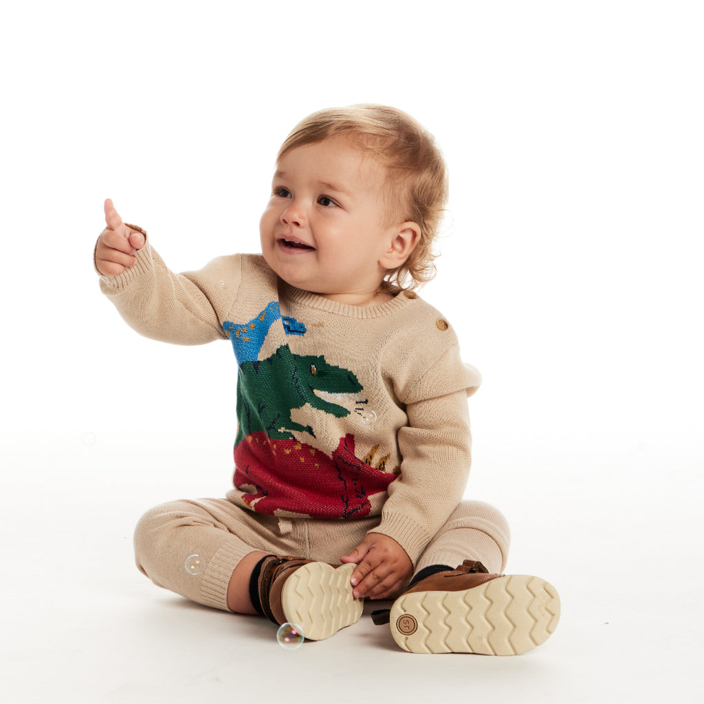 Infant Baby Sweater Set | Beige Dino - Andy & Evan