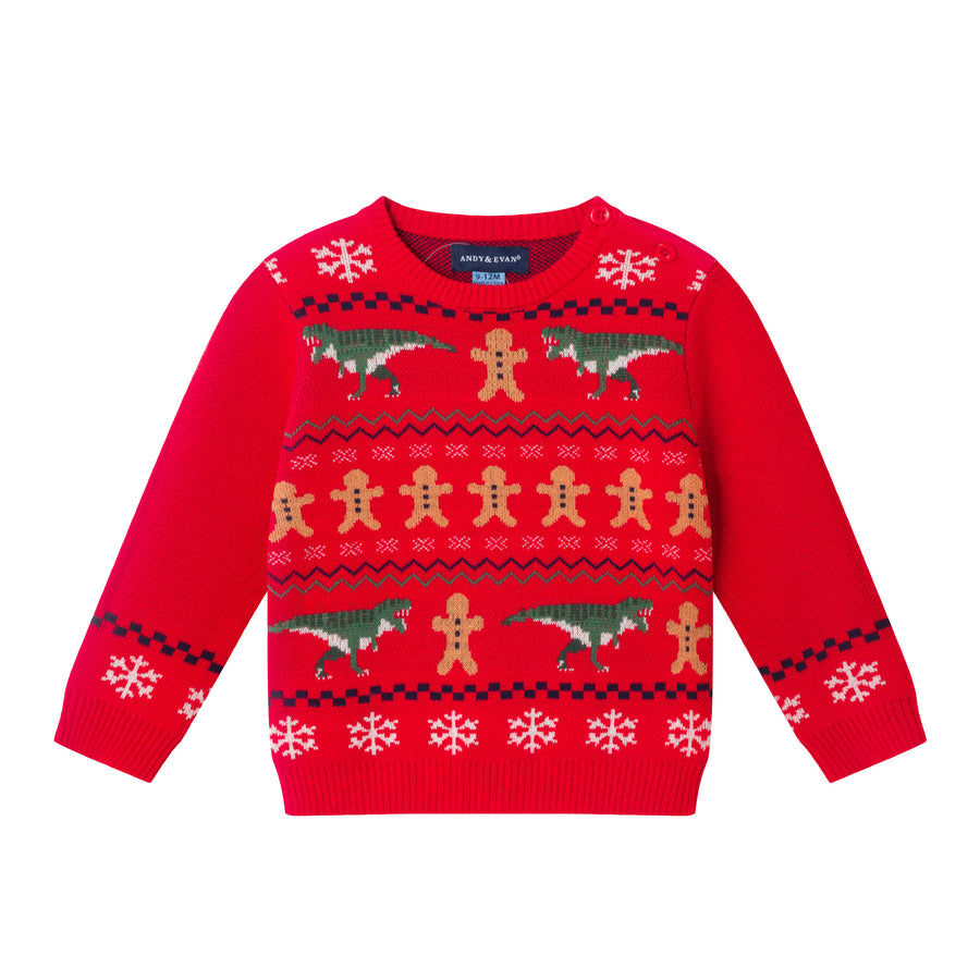 Infant (0 - 24M) Holiday Fair Isle Sweater Set - Red Dinosaur