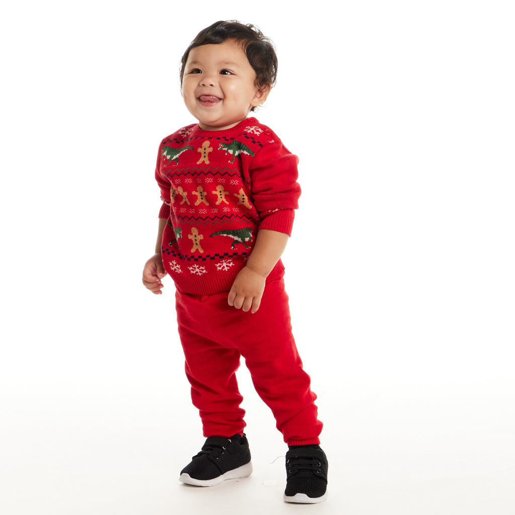 Infant Fair Isle Sweater Set | Red Dino - Andy & Evan