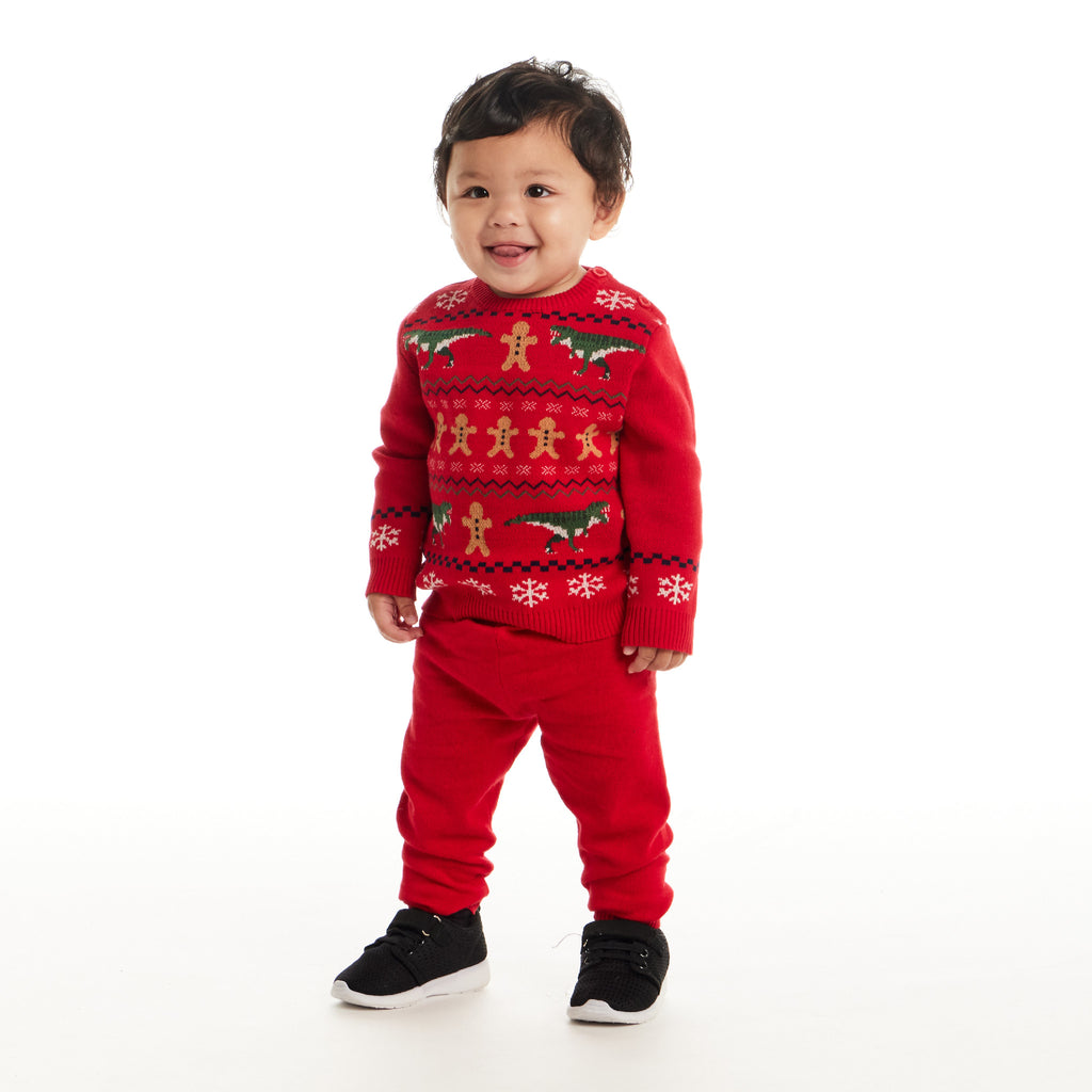 Infant Fair Isle Sweater Set | Red Dino - Andy & Evan