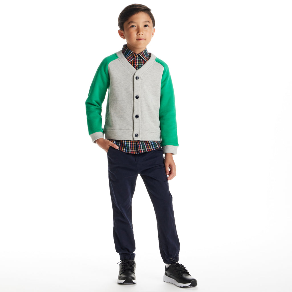 Kids Buttondown & Twill Pant Set | Grey Cardigan - Andy & Evan