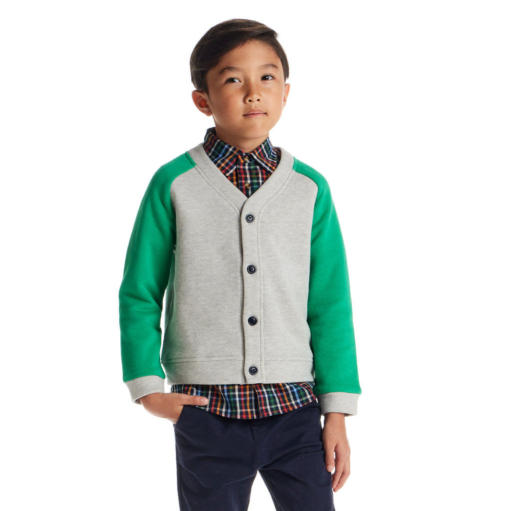 Kids Buttondown & Twill Pant Set | Grey Cardigan - Andy & Evan