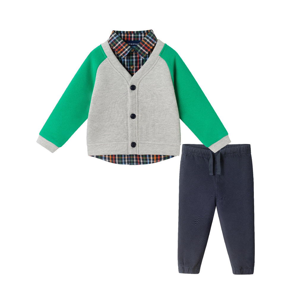 Infant Buttondown & Twill Pant Set | Grey Cardigan - Andy & Evan